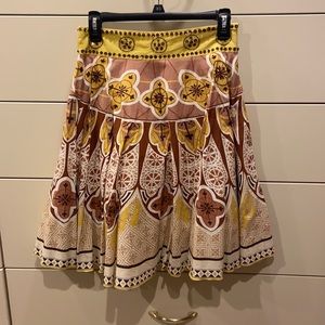 Brown and Yellow Mid-Length A line skirt.